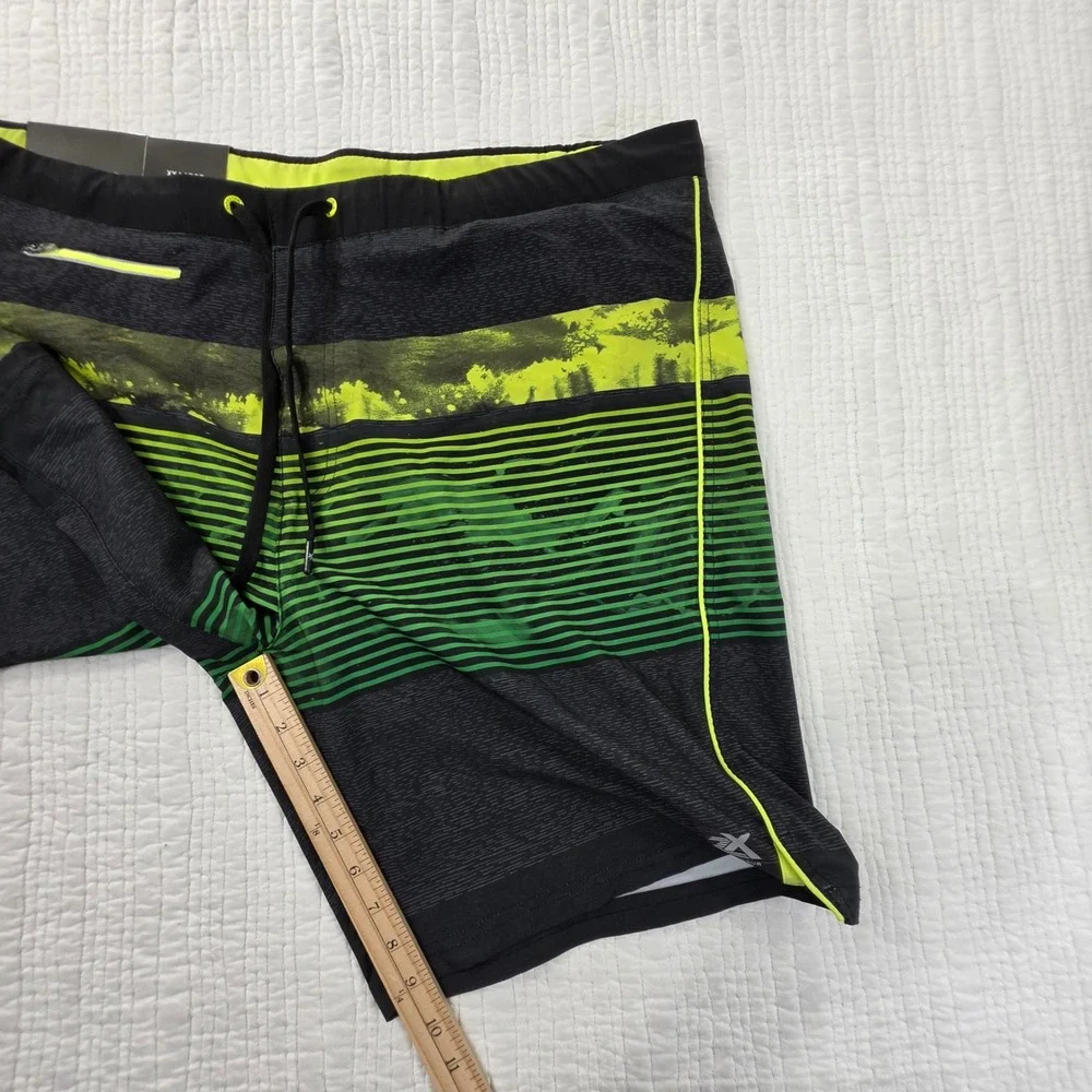 ZeroXposur Mens Swim Shorts‎ XXL Black Neon Green Striped Board Shorts NWT
